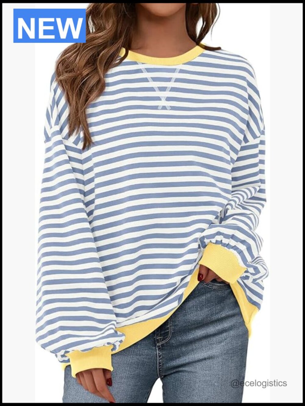 Oversized Striped Crew Neck Long Sleeve Pullover Sweatshirt Y2K